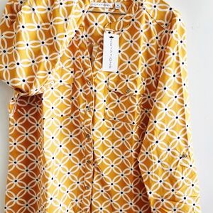 Notations Mustard Yellow & White Geometric Blouse, Size M